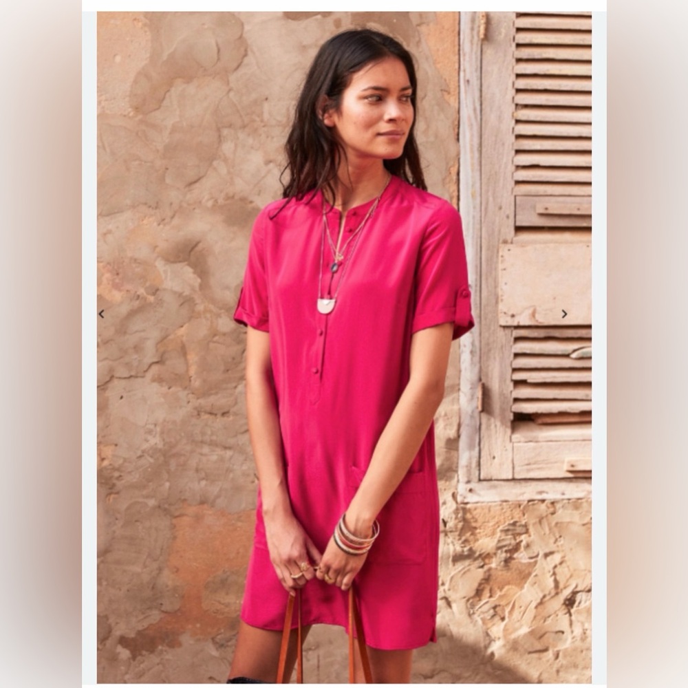 Sezane Pink Boxy Tunic Dress with Mandarin Collar